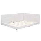 Lit de repos d'angle en forme de L, canapé-lit rembourré avec ports USB, cadre de lit plateforme capitonné en lin avec tête de lit