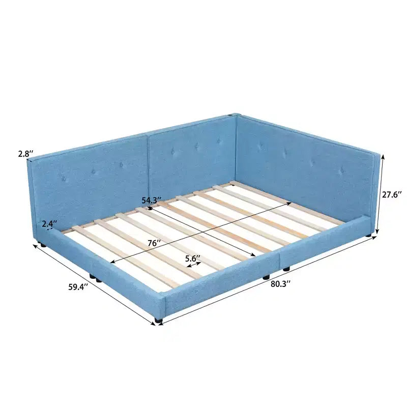 Lit de repos d'angle en forme de L, canapé-lit rembourré avec ports USB, cadre de lit plateforme capitonné en lin avec tête de lit