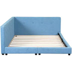 Lit de repos d'angle en forme de L, canapé-lit rembourré avec ports USB, cadre de lit plateforme capitonné en lin avec tête de lit