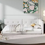 Lit de repos d'angle en forme de L, canapé-lit rembourré avec ports USB, cadre de lit plateforme capitonné en lin avec tête de lit