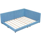 Lit de repos d'angle en forme de L, canapé-lit rembourré avec ports USB, cadre de lit plateforme capitonné en lin avec tête de lit