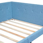 Lit de repos d'angle en forme de L, canapé-lit rembourré avec ports USB, cadre de lit plateforme capitonné en lin avec tête de lit