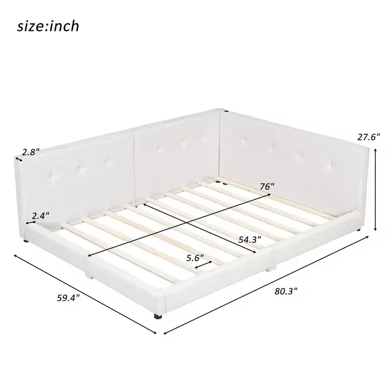 Lit de repos d'angle en forme de L, canapé-lit rembourré avec ports USB, cadre de lit plateforme capitonné en lin avec tête de lit