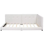 Lit de repos d'angle en forme de L, canapé-lit rembourré avec ports USB, cadre de lit plateforme capitonné en lin avec tête de lit