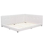 Lit de repos d'angle en forme de L, canapé-lit rembourré avec ports USB, cadre de lit plateforme capitonné en lin avec tête de lit