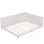 Lit de repos d'angle en forme de L, canapé-lit rembourré avec ports USB, cadre de lit plateforme capitonné en lin avec tête de lit