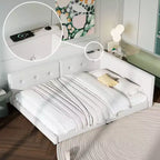 L-Shaped Corner Daybed Upholstered Daybed Sofa Bed with USB Ports, Linen Tufted Platform Bed Frame with Headboard