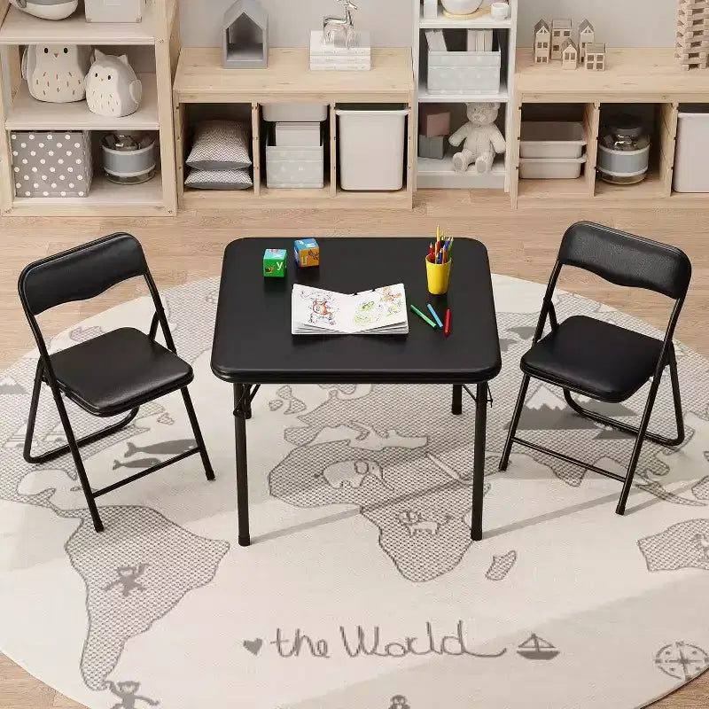 Table et Chaise Pliantes pour Enfants, Une Table et Deux Chaises, avec Coussins en PU, Facile à Placer, Convient aux Enfants pour Manger, Lire et Jouer