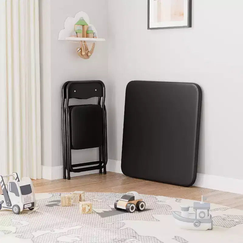 Table et Chaise Pliantes pour Enfants, Une Table et Deux Chaises, avec Coussins en PU, Facile à Placer, Convient aux Enfants pour Manger, Lire et Jouer