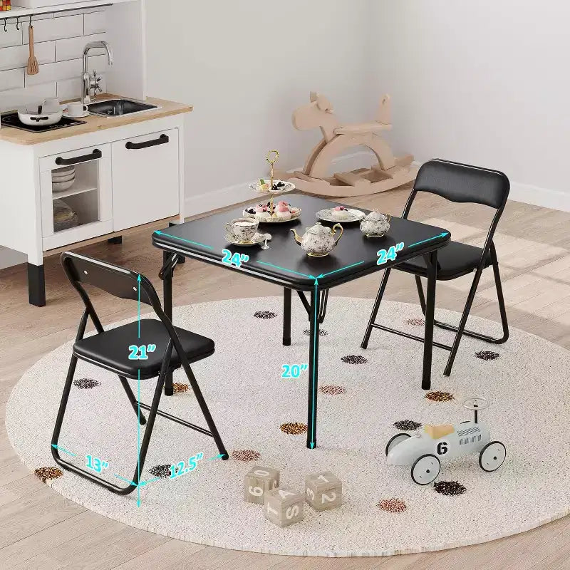 Table et Chaise Pliantes pour Enfants, Une Table et Deux Chaises, avec Coussins en PU, Facile à Placer, Convient aux Enfants pour Manger, Lire et Jouer