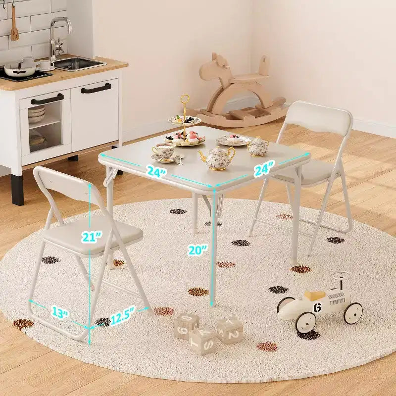 Table et Chaise Pliantes pour Enfants, Une Table et Deux Chaises, avec Coussins en PU, Facile à Placer, Convient aux Enfants pour Manger, Lire et Jouer