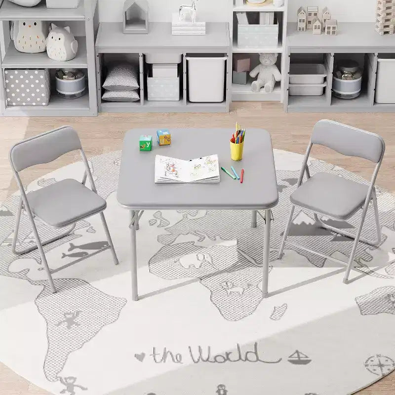 Table et Chaise Pliantes pour Enfants, Une Table et Deux Chaises, avec Coussins en PU, Facile à Placer, Convient aux Enfants pour Manger, Lire et Jouer