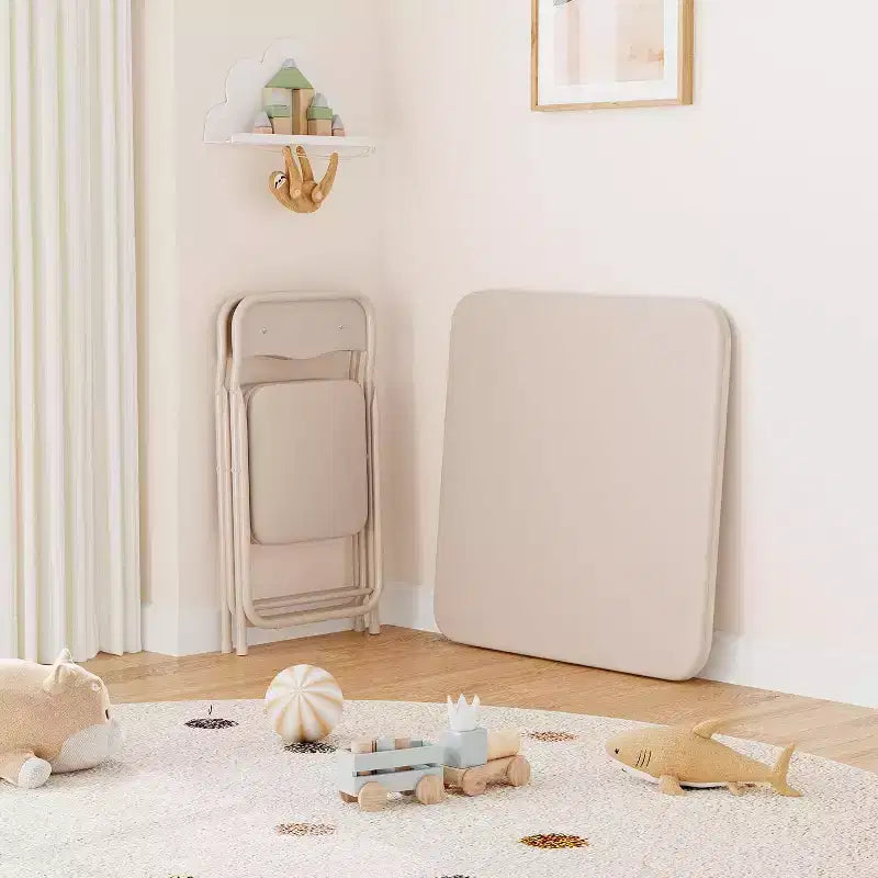 Table et Chaise Pliantes pour Enfants, Une Table et Deux Chaises, avec Coussins en PU, Facile à Placer, Convient aux Enfants pour Manger, Lire et Jouer