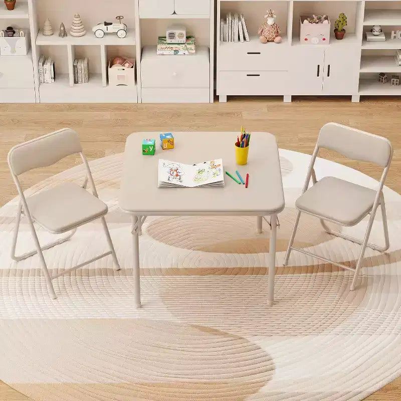Table et Chaise Pliantes pour Enfants, Une Table et Deux Chaises, avec Coussins en PU, Facile à Placer, Convient aux Enfants pour Manger, Lire et Jouer