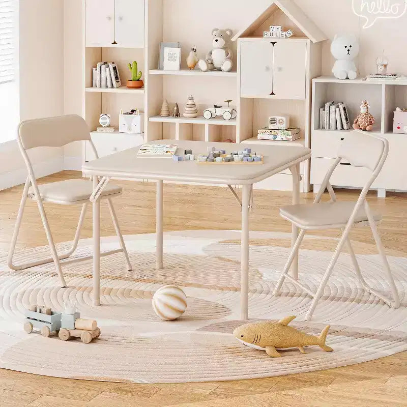 Table et Chaise Pliantes pour Enfants, Une Table et Deux Chaises, avec Coussins en PU, Facile à Placer, Convient aux Enfants pour Manger, Lire et Jouer