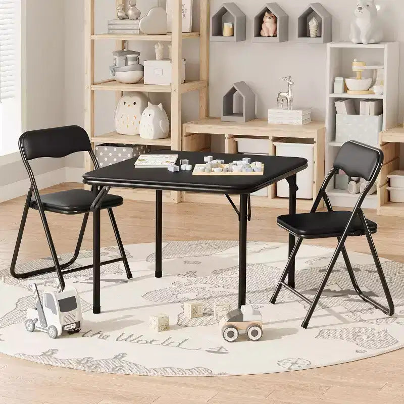 Table et Chaise Pliantes pour Enfants, Une Table et Deux Chaises, avec Coussins en PU, Facile à Placer, Convient aux Enfants pour Manger, Lire et Jouer