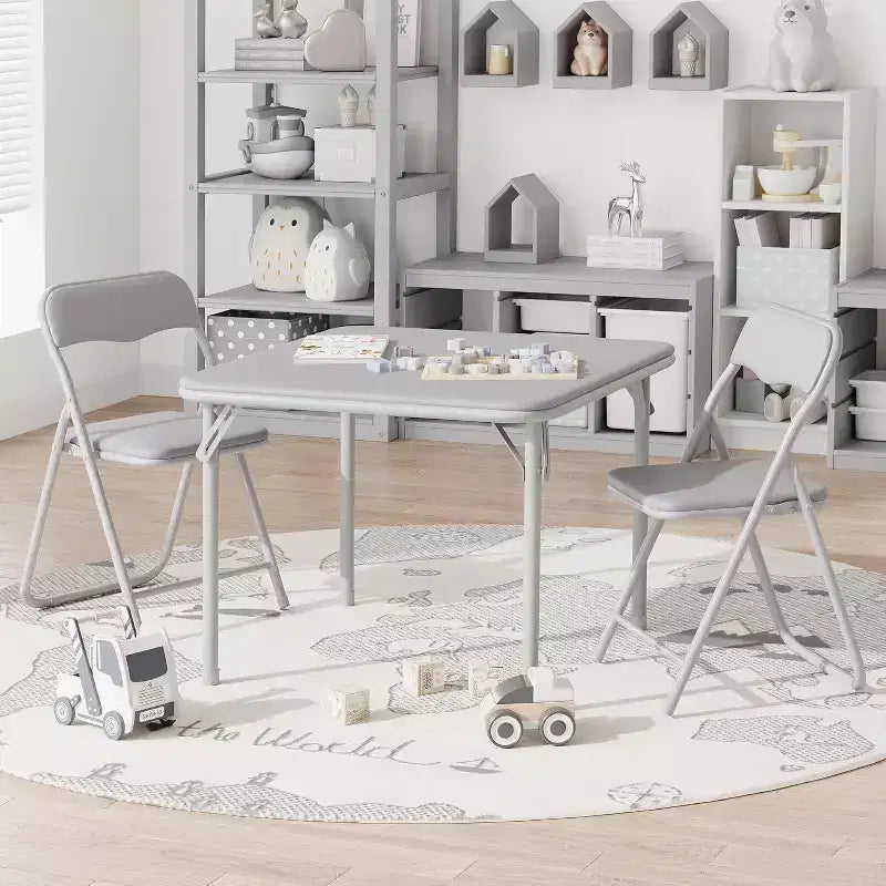 Table et Chaise Pliantes pour Enfants, Une Table et Deux Chaises, avec Coussins en PU, Facile à Placer, Convient aux Enfants pour Manger, Lire et Jouer