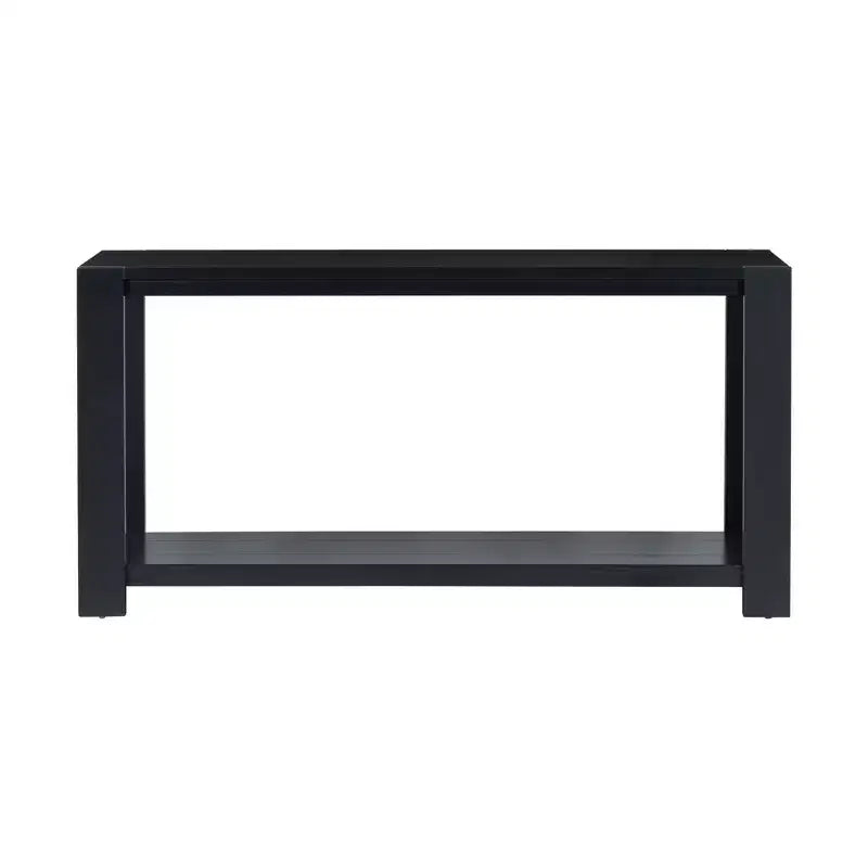 Table console longue minimaliste avec grande étagère inférieure, table d'entrée avec 4 pieds larges, table d'appoint pour salon, couloir, noir
