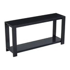 Table console longue minimaliste avec grande étagère inférieure, table d'entrée avec 4 pieds larges, table d'appoint pour salon, couloir, noir