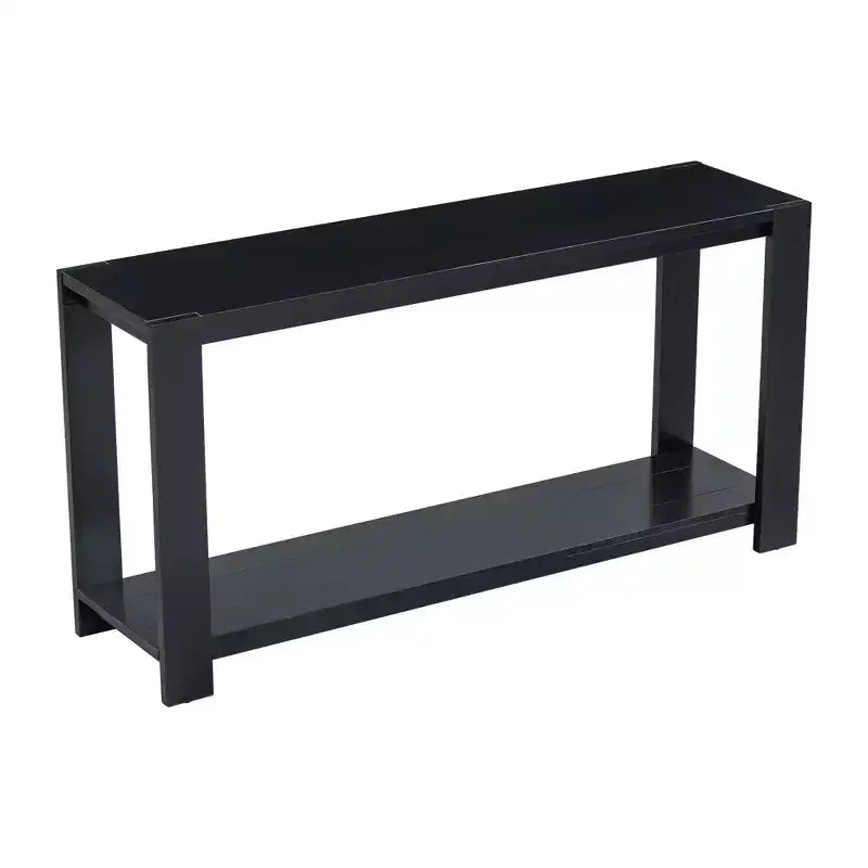 Table console longue minimaliste avec grande étagère inférieure, table d'entrée avec 4 pieds larges, table d'appoint pour salon, couloir, noir