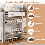 Meuble à chaussures avec 2 tiroirs à abattant et 2 armoires de rangement, Meuble à chaussures d'entrée, Meuble à chaussures en bois style ferme pour couloir, entrée, Blanc