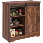 Farmhouse Kitchen Sideboard Buffet Cabinet Coffee Bar Cabinet with Sliding Barn Door and Adjustable Shelf