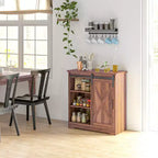 Meuble de buffet de cuisine de ferme, comptoir de café avec porte coulissante de style grange et étagère réglable