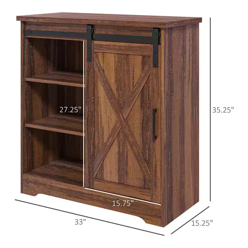 Meuble de buffet de cuisine de ferme, comptoir de café avec porte coulissante de style grange et étagère réglable
