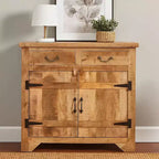 Royal Hampton 39 Inch Artisanal Farmhouse Style 2 Drawer Mango Wood Cabinet Console with 2 Door Storage
