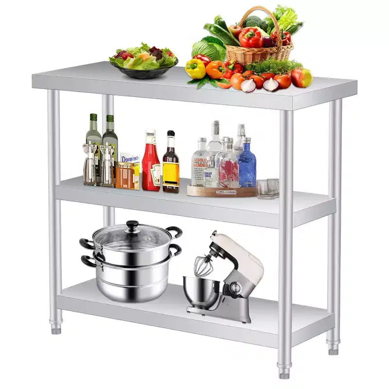 Stainless Steel Workbench, Commercial Kitchen Workbench with Adjustable Bottom Shelf, Suitable for Restaurants, Hotels, Garages, Indoors and Outdoors
