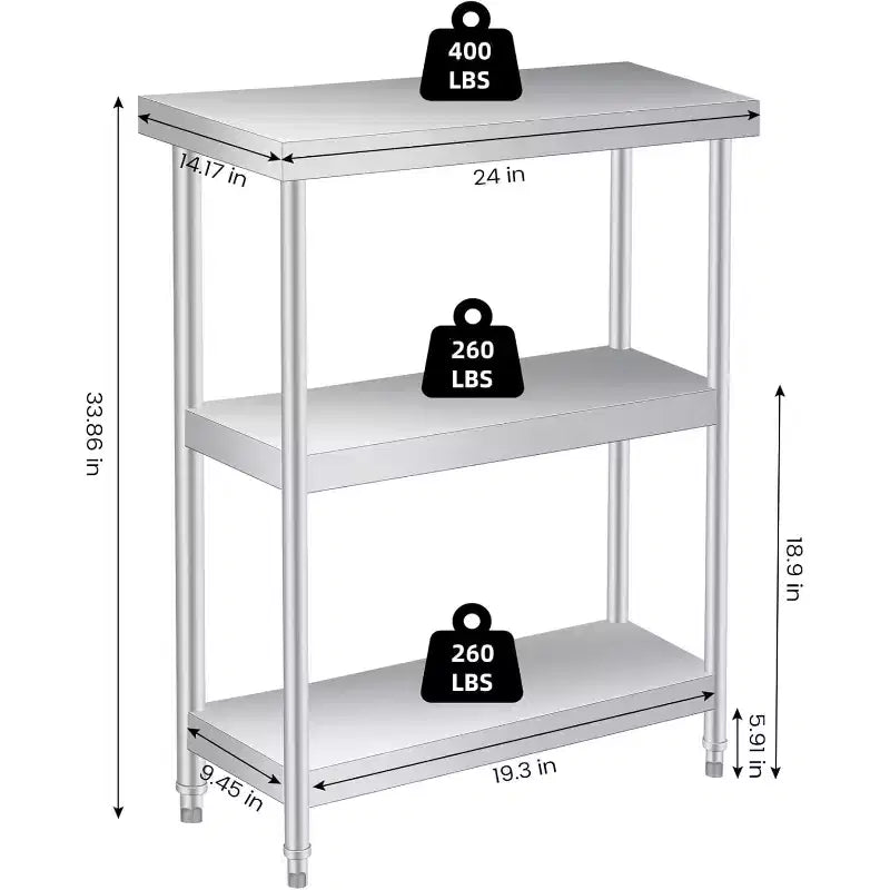 Établi en acier inoxydable, établi de cuisine commerciale avec étagère inférieure réglable, convient aux restaurants, hôtels, garages, à l'intérieur et à l'extérieur