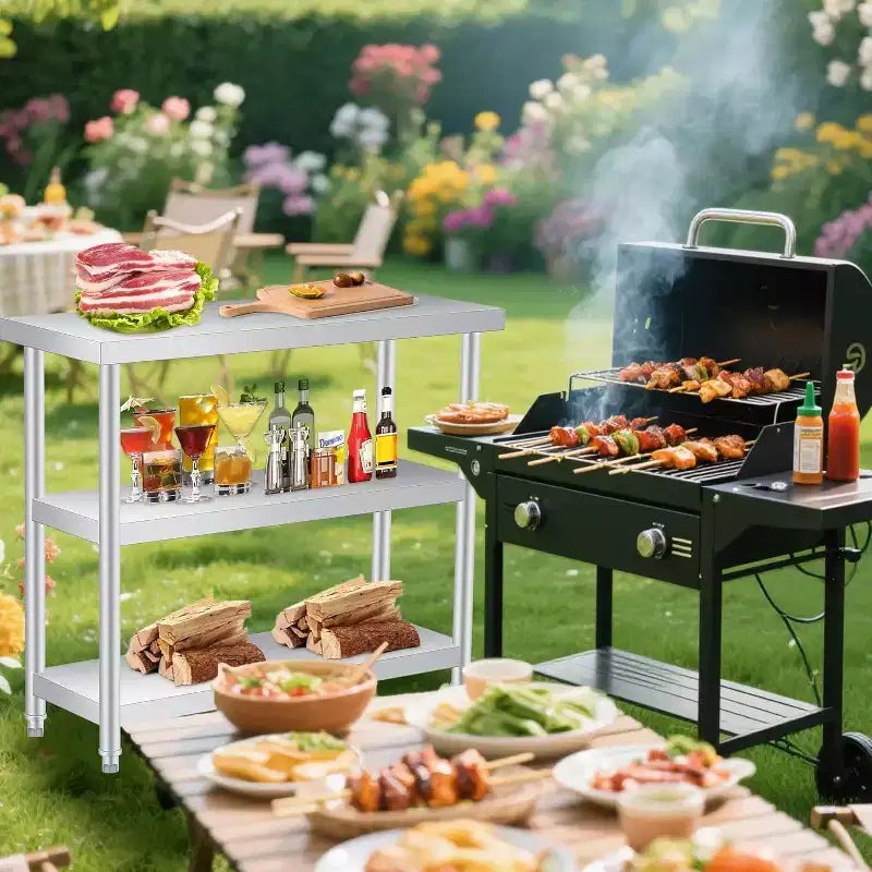 Établi en acier inoxydable, établi de cuisine commerciale avec étagère inférieure réglable, convient aux restaurants, hôtels, garages, à l'intérieur et à l'extérieur