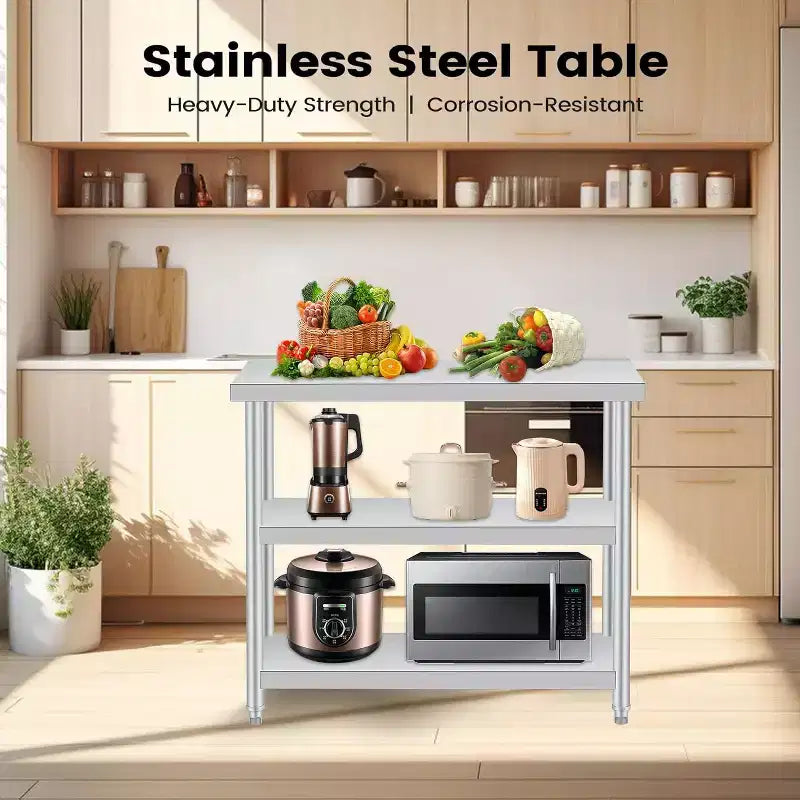 Établi en acier inoxydable, établi de cuisine commerciale avec étagère inférieure réglable, convient aux restaurants, hôtels, garages, à l'intérieur et à l'extérieur