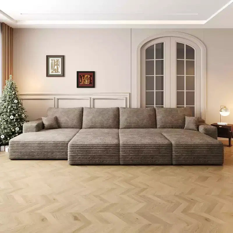 MAYEERTY 135 Large Modular Sofa Camel - 135 6-Seat, Corduroy, Sofa Bed, No Assembly, for Apartment/Living Room