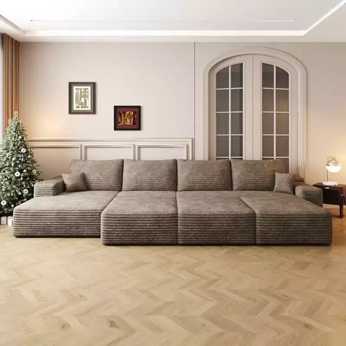 MAYEERTY 135 Large Modular Sofa Camel - 135 6-Seat, Corduroy, Sofa Bed, No Assembly, for Apartment/Living Room