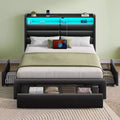 Greenstell Bed Frame with Storage Drawers ,Upholstered Storage Headboard & Charging Station and LED Light & Storage Drawers