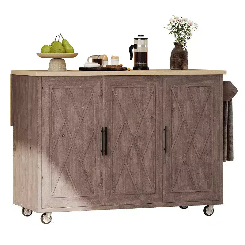 Îlot de cuisine avec motif texturé à rayures sergées géométriques, chariot de cuisine avec abattant et étagère de rangement interne pour cuisine, salle à manger