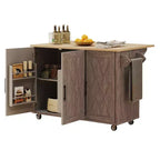 Îlot de cuisine avec motif texturé à rayures sergées géométriques, chariot de cuisine avec abattant et étagère de rangement interne pour cuisine, salle à manger