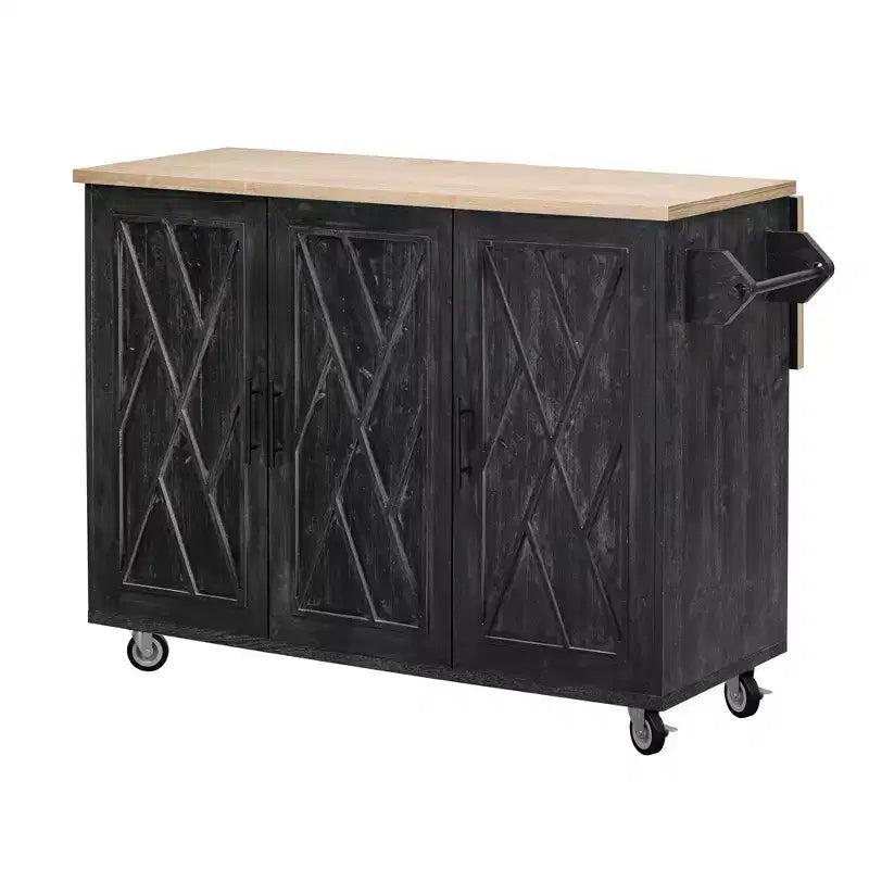 Îlot de cuisine avec motif texturé à rayures sergées géométriques, chariot de cuisine avec abattant et étagère de rangement interne pour cuisine, salle à manger