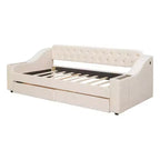 Lit de repos rembourré jumeau avec 2 tiroirs de rangement, accoudoirs et ports USB, canapé-lit à dossier touffeté pour salon