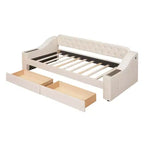 Lit de repos rembourré jumeau avec 2 tiroirs de rangement, accoudoirs et ports USB, canapé-lit à dossier touffeté pour salon