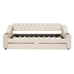 Lit de repos rembourré jumeau avec 2 tiroirs de rangement, accoudoirs et ports USB, canapé-lit à dossier touffeté pour salon