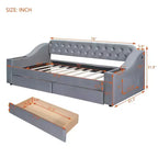 Lit de repos rembourré jumeau avec 2 tiroirs de rangement, accoudoirs et ports USB, canapé-lit à dossier touffeté pour salon