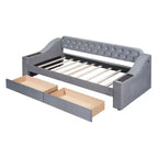Lit de repos rembourré jumeau avec 2 tiroirs de rangement, accoudoirs et ports USB, canapé-lit à dossier touffeté pour salon