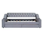 Lit de repos rembourré jumeau avec 2 tiroirs de rangement, accoudoirs et ports USB, canapé-lit à dossier touffeté pour salon