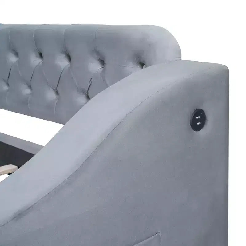 Lit de repos rembourré jumeau avec 2 tiroirs de rangement, accoudoirs et ports USB, canapé-lit à dossier touffeté pour salon