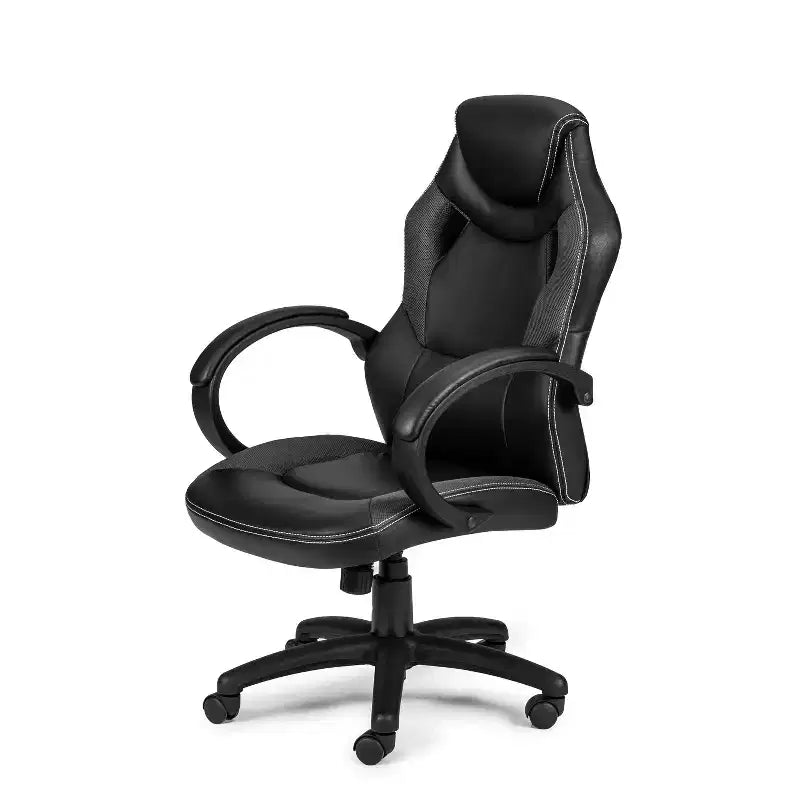 HomeStock 38 in.H Adjustable Height Black Faux Leather Seat Material with Swivels Office Chairs