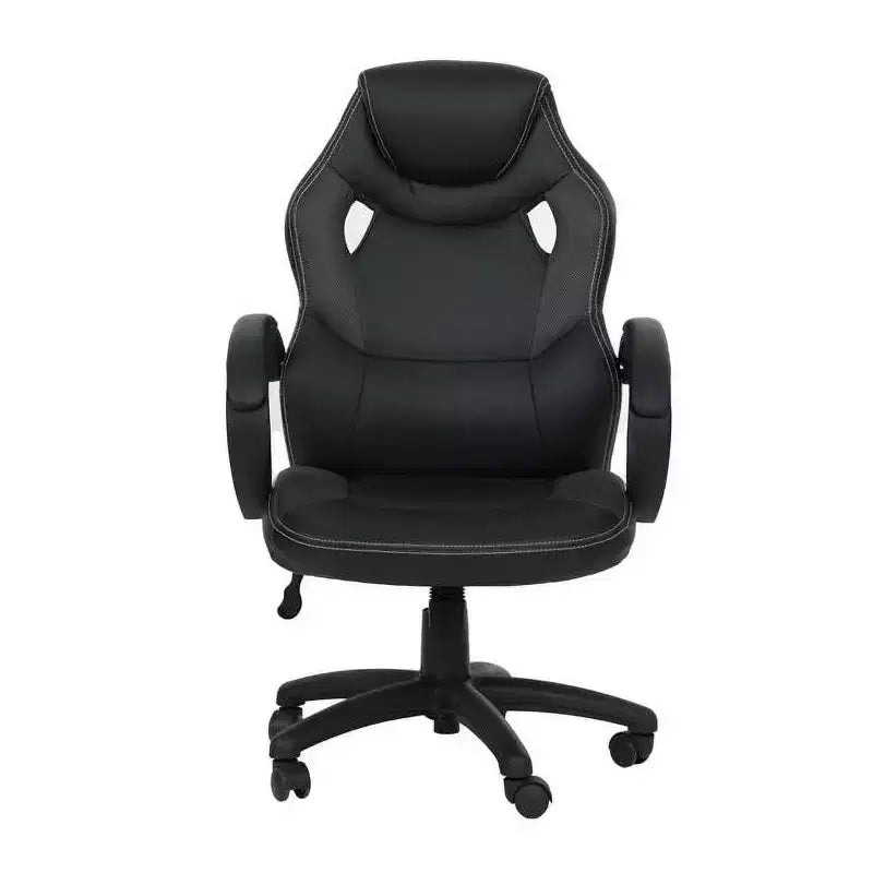 Chaise de bureau en similicuir noir, hauteur réglable, 38 po H