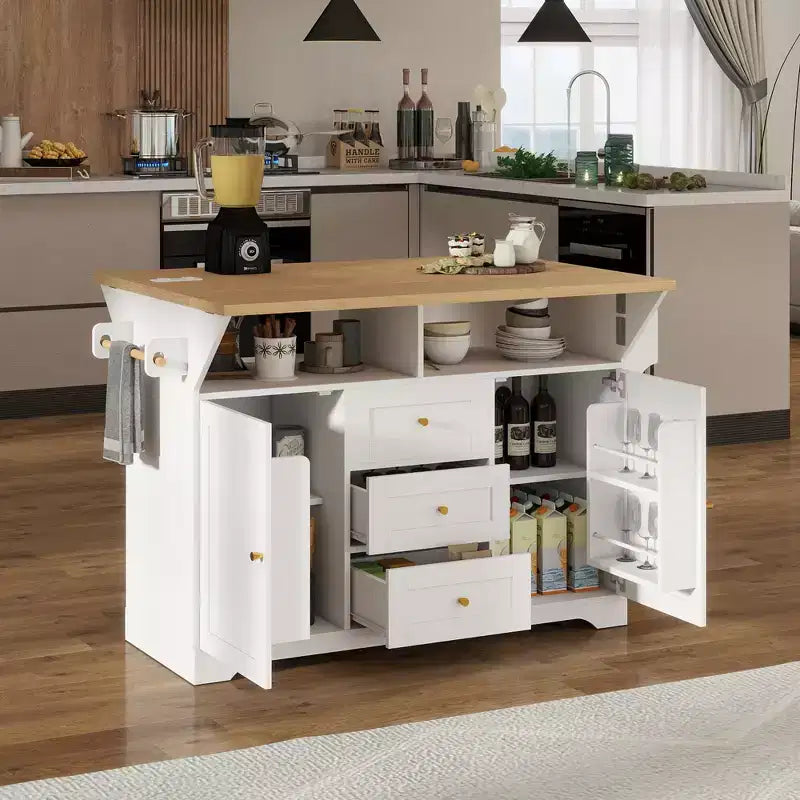 Îlot de cuisine roulant extensible multifonctionnel Lumi Modern