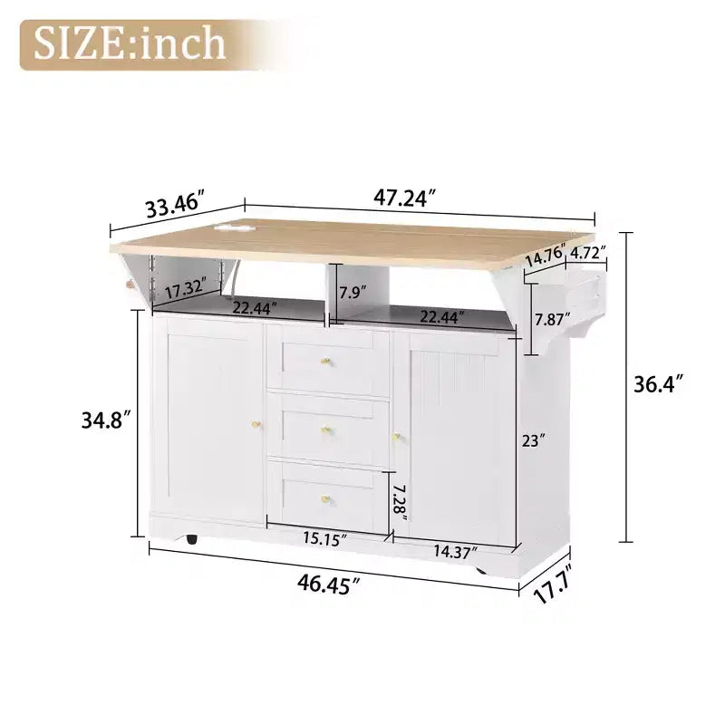Îlot de cuisine roulant extensible multifonctionnel Lumi Modern